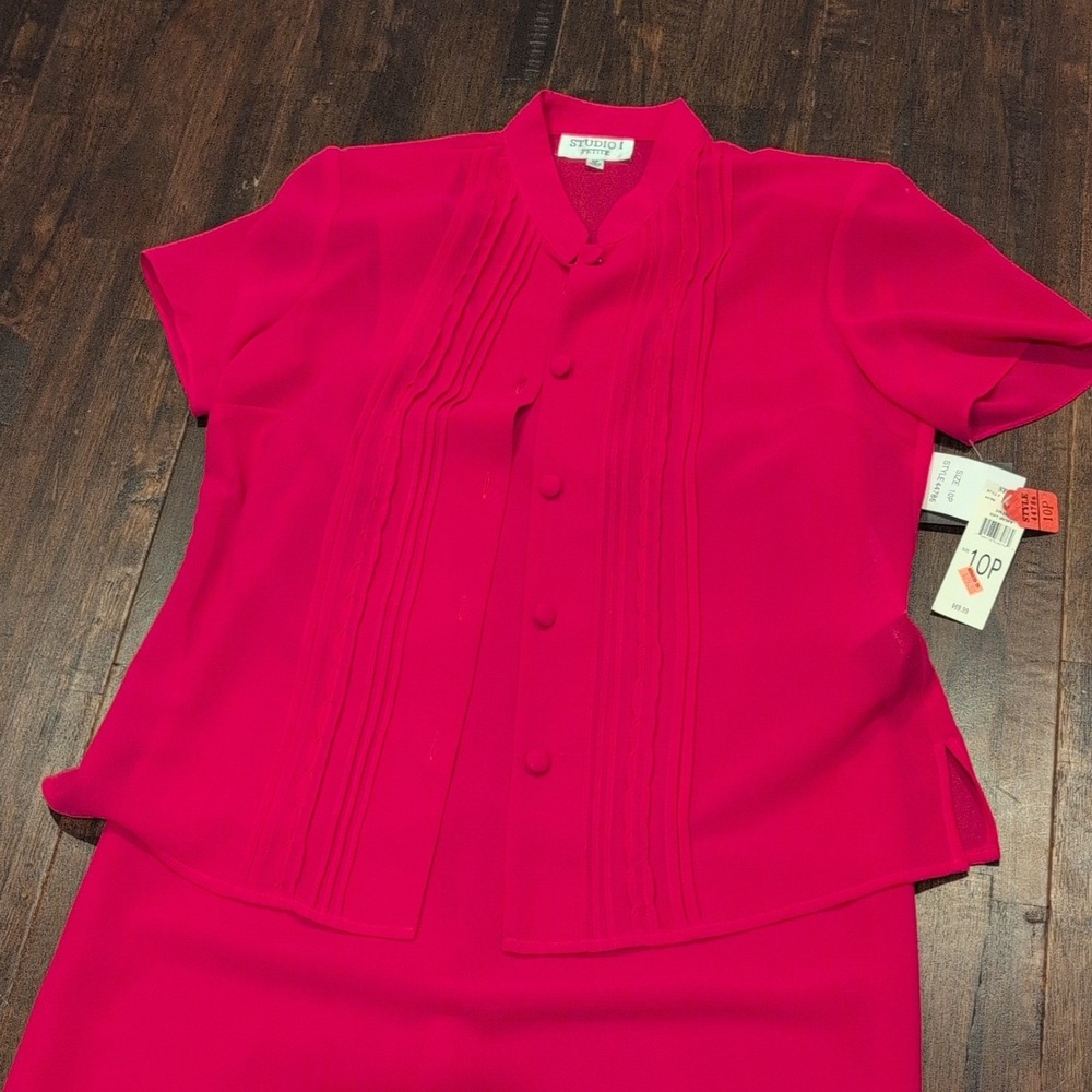 New Vintage Studio I Womens 2Pc Set Pink Sleeveless Dress 10P Sheer‎ Button Top